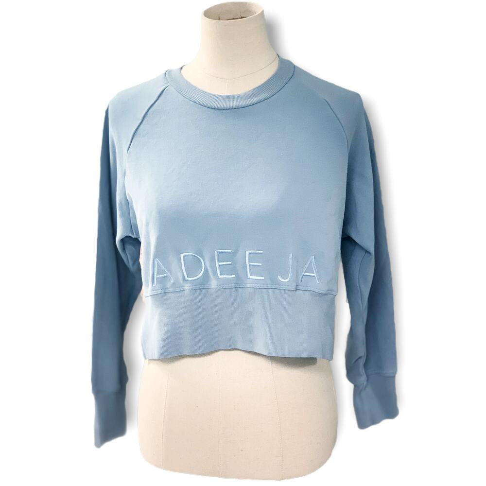 Adeeja Womens Size S Zest Cropped Sweater Blue Athletic Ware Sweatshirt